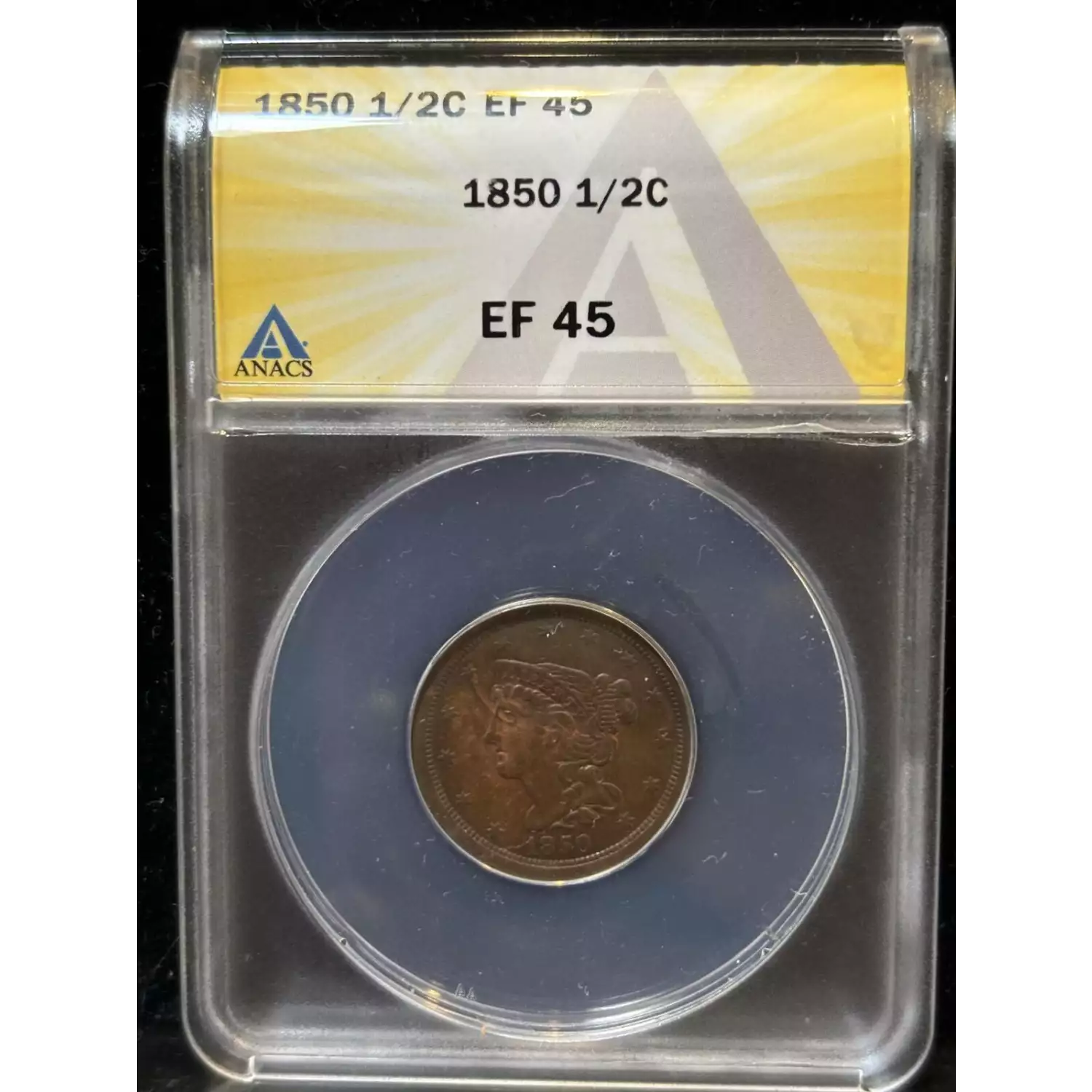 USA Half Cent 1853 Braided Hair Coin ANACS Corroded Tooled EF-45 Details EF  45